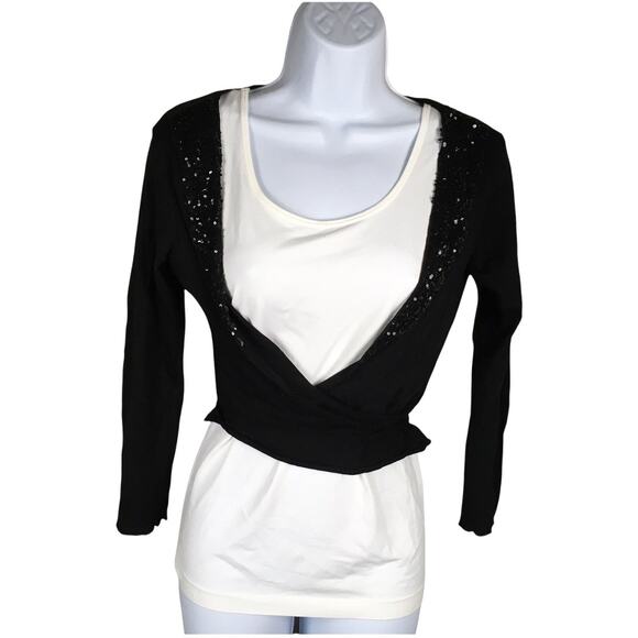 Velvet by Graham & Spencer Wrap Top Black Sequin V-Neck Long‎ Sleeve Women's M - Picture 1 of 9